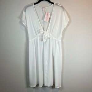 Belle Nuit Intimates Tie Waist Sheer Robe Ivory Embroidered Bridal NEW Sz Medium